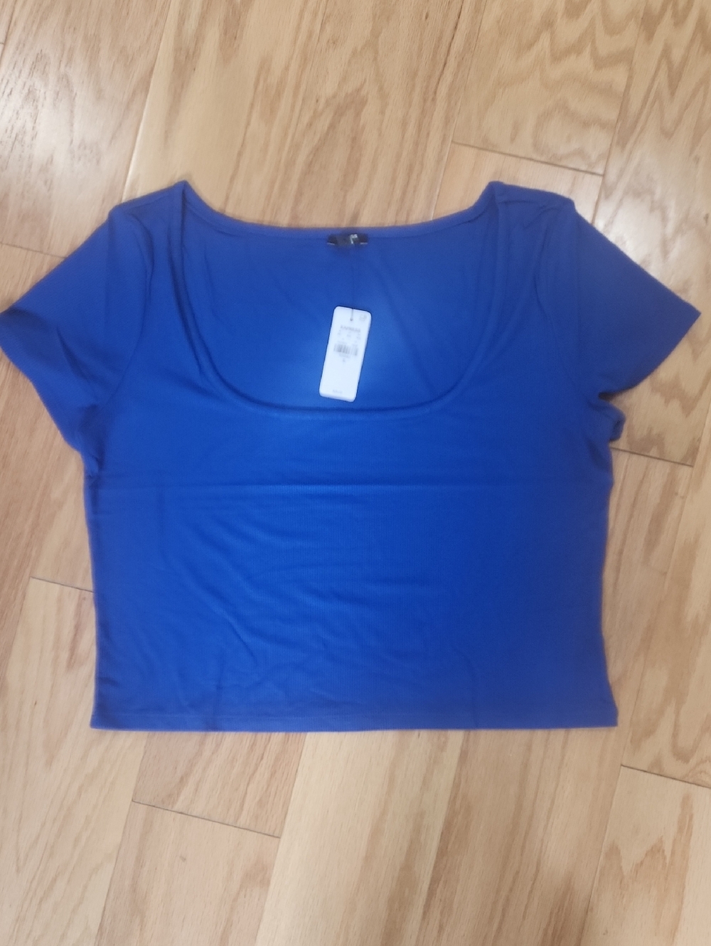 Express Fitted Ribbed Square Neck Crop Top Cobalt Blue XL NwT - Picture 3 of 16